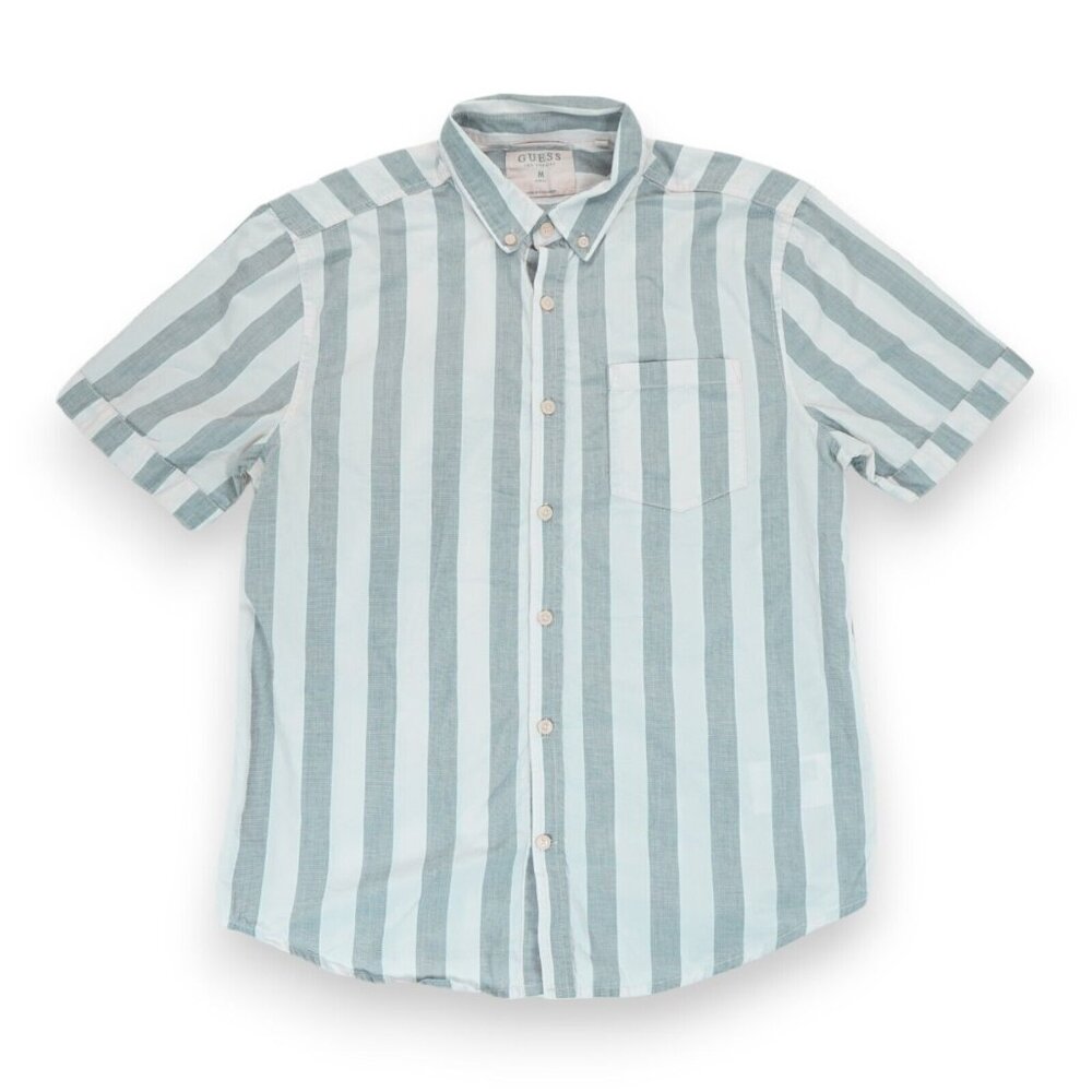Guess Slim Fit Shirt Mens Medium Gray/Pink Striped‎ Short Sleeve Button Up